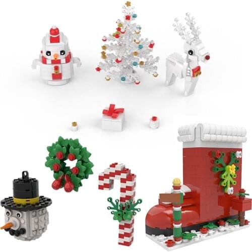 Buildmoc Christmas Tree Snowman Elk Santa Claus 377PCS MOC Model Building Blocks Brick Toys for Children DIY Toy Kids Xmas Gifts