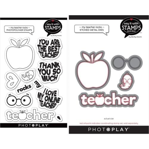 CH 2021New Arrival MY TEACHER ROCKS Metal Cutting Dies and stamp DIY Scrapbooking Card Stencil Paper Craft Stamp Die Set