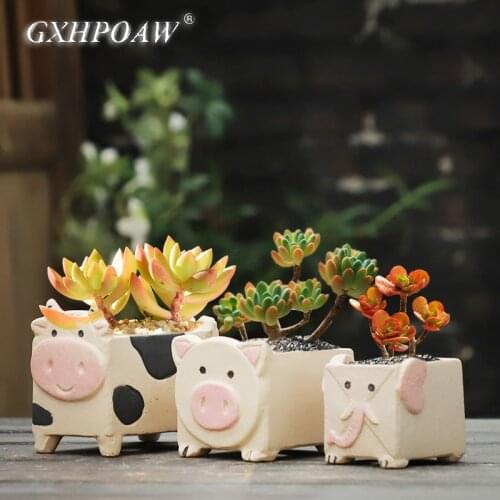 Cartoons Iovely Animal Flowerpot Unglazed Painted Ceramics Succulents Flower Pots Home Decoration Garden Potted Plants Ornaments