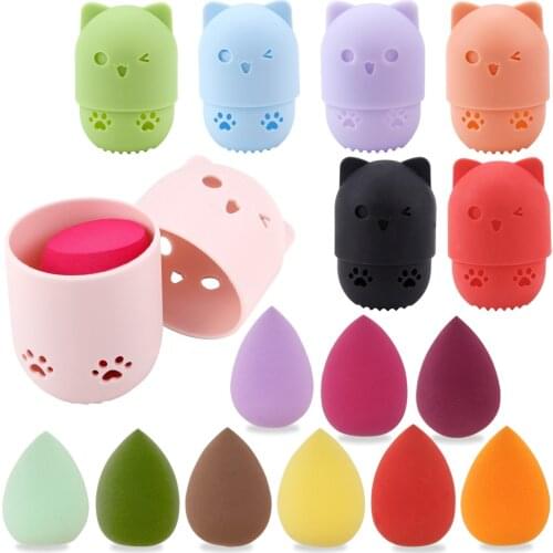 Make Up Sponge Holder Beauty Powder Puff Cleansing Egg Drying Case Silicone Makeup Blender Sponge Portable Face Cosmetics Puff