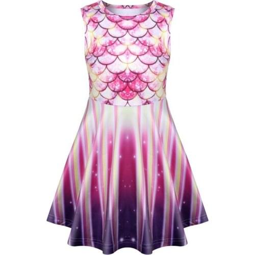 Kids Girls Princess Dress Mermaid Pattern Fish Scale Vest Dress 2020 New Summer Sleeveless Dresses Children Birthday Gift 3-7Y