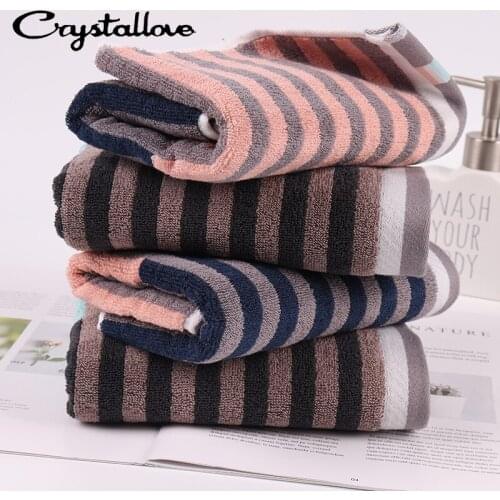 CRYSTALLOVE 34*74 Cotton Stripe Stitching Jacquard Family Bath Towel Durable Men Women Simple Life Beach Quick-drying Towel