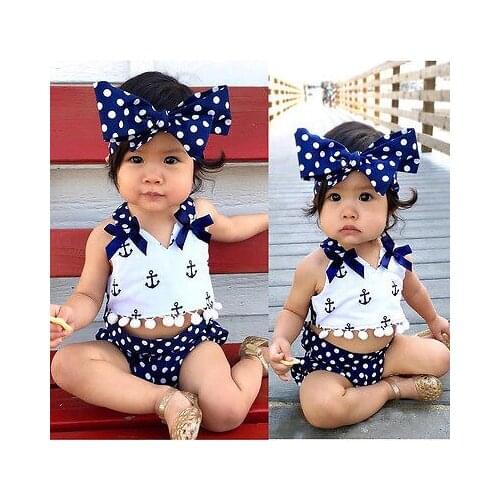 3pcs Baby Girls Clothes Set Baby Fashion Tops+Polka Dots Briefs Summer Outfits Set Sunsuit Costume