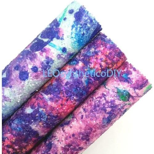 LEOsyntheticoDIY Abstract Painting Chunky Glitter Vinyl Fabric Sheet Felt Backing Synthetic Leather Faux Vinil DIY A4 SIZE 6S48B
