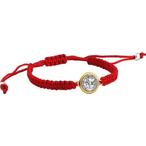 Hot ! 2Pcs Zinc Alloy Tone Saint Benedict Medal ON Adjustable Red Cord Wrist Diy Weave Bracelet B-333