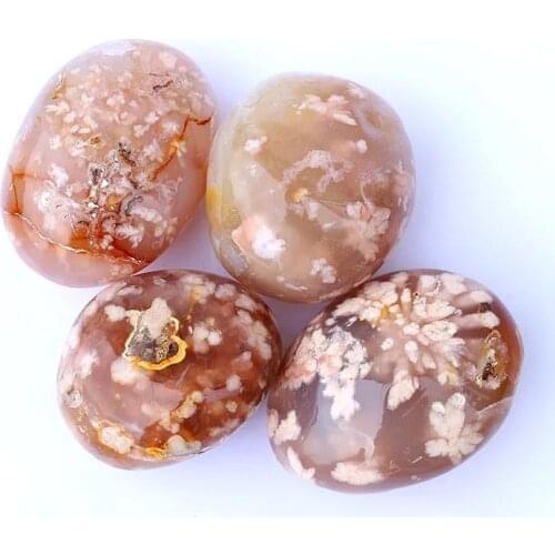 MOKAGY 1pc 60MM-70MM Natural Brown Flower Agate Quartz Palm Stone Crystal Tumbled Gemstone for Deco Healing