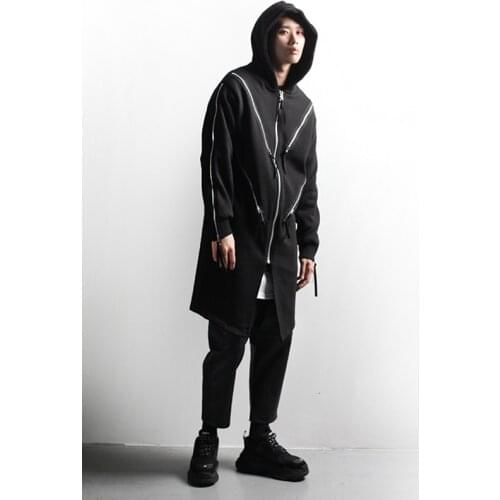 Mens jacket autumn winter loose fashion hoodie in the long coat mens casual cardigan zipper decorative hip-hop large size