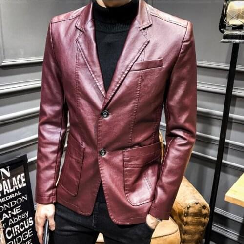 Suits mens leather jacket slim motorcycle coat men casual jackets pu clothes fashion jaqueta de couro stage street wine red