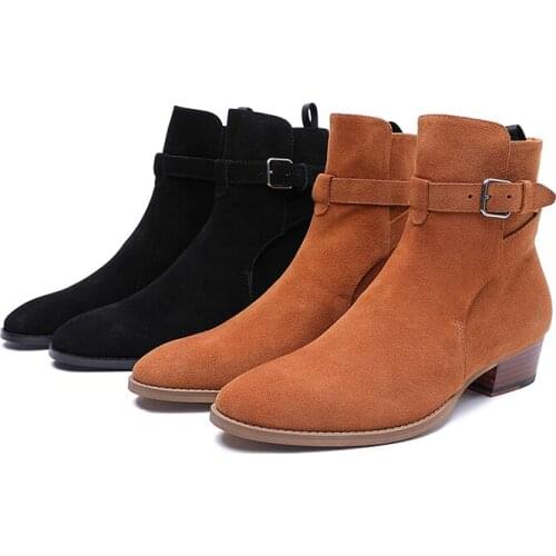 Genuine Cow Leather Suede high heel Men Boots high top Zipper fashion British style fashion mens Chelsea Boots 2019 Hot Sales
