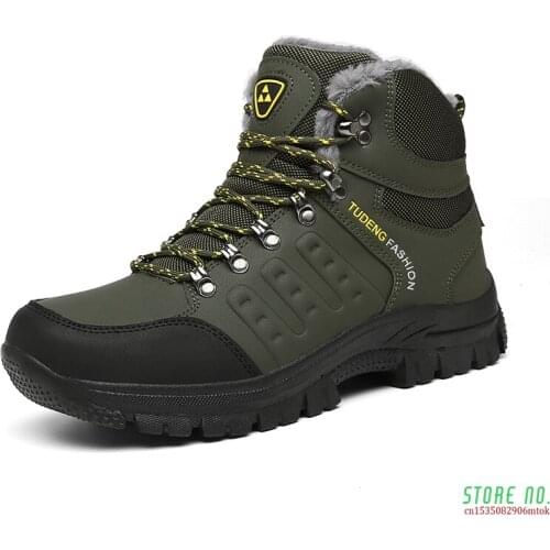 2021 Men Winter Snow Boots Waterproof Leather Sneakers Super Warm Mens Boots Outdoor Male Hiking Boots Work Shoes Size 39-46