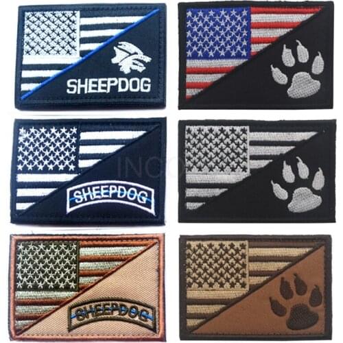 American USA Flag & Claw Sheep Dog Embroidery Patch Military US Army Tactical Emblem Badges Appliques Embroidered Patches