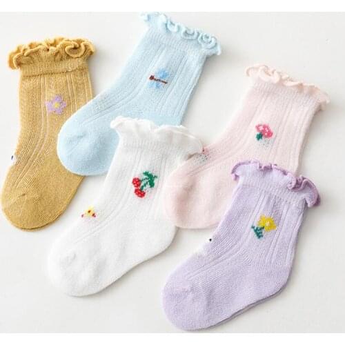 0-5Years Toddlers Girls Frilly Socks Mesh Cotton Baby Ankle Sock Flower Pattern Children Socks Breathab Summer Infant Floor Sock