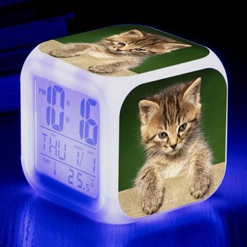 2021 New Cute kitten cat Alarm Clock LED Big Screen Digital Alarm Clock Kid Birthday Gift Multifunction Glowing Electronic Clock