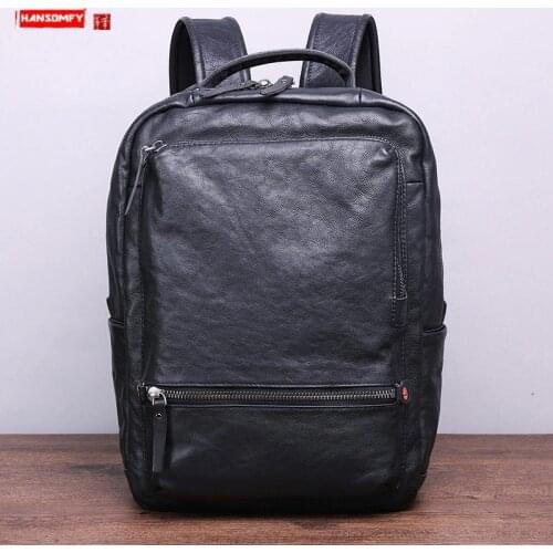 New Casual Leather Backpack Sports Mens Backpack Multi-Function Computer Bags