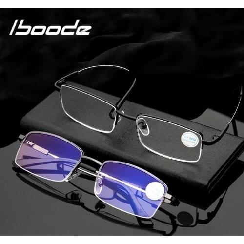 Iboode Ultralight Metal Titanium Reading Glasses Anti Blue Ray UV Protect Presbyopic Glasses for Presbyopia Half Frame Men Women