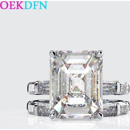 OEKDFN 8*10MM AAAAA+ Zircon 925 Sterling Silver Ring For Women White Ruby Emerald Sapphire Cirton Gemstone Wedding Jewelry Rings
