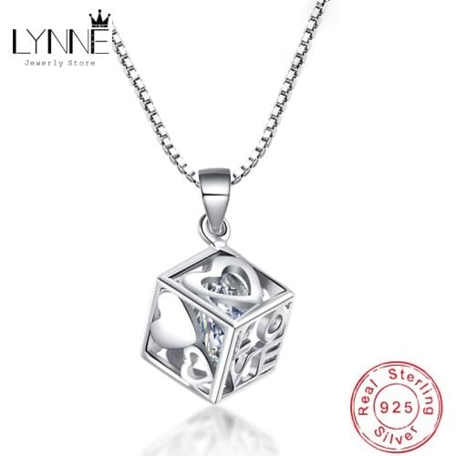 New Fashion 925 Sterling Silver Magic Cube Zircon Pendant Necklace Elegant Rhinestone Square Drop Necklace Women Jewelry Gift