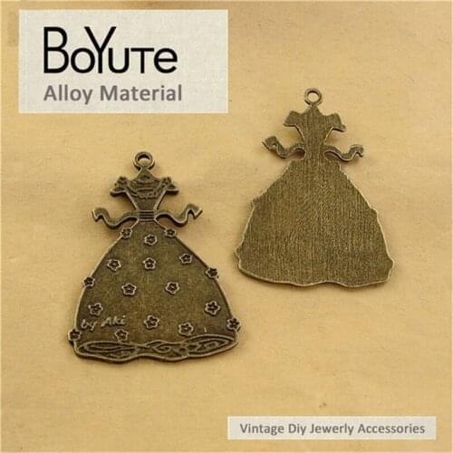 BoYuTe (10 Pieces/Lot) 51*37MM Antique Bronze Plated Zinc Alloy Dress Pendant Charms for Jewelry Making Accessories Diy Necklace