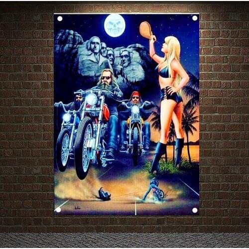 Sexy girl motorcycle rider Posters Wall Sticker Canvas Painting Banners Flags Flip Chart Bar Cafe Home Decoration Wall Hanging