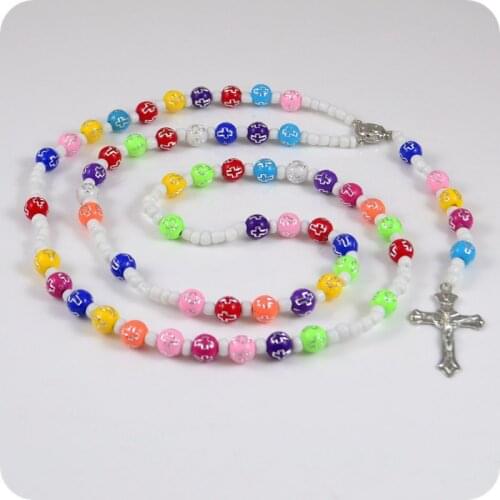 Multicolors Rosary Beads INRI JESUS Icon Cross Crucifix Pendant Necklace Catholic Fashion Religious jewelry