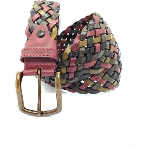 Genuine Soft Leather Handmade Unisex Knitting Belt High Quality Calfskin Pants Metal Buckle Casual Gift For Valentines Day