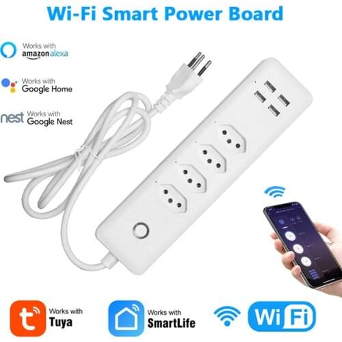 Wifi Brazil Smart Power Strip Surge Protector 4 Brazil Plug Outlets Socket App Voice Remote Control Work With Alexa Google Home