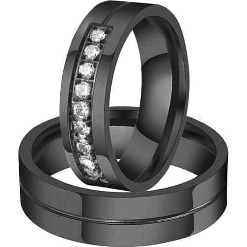 NFS 2pcs/pair His & Hers Wedding Engagement Ring Black Color CZ Couple Ring Women Men Stainless Steel Alianca Fashion Jewelry