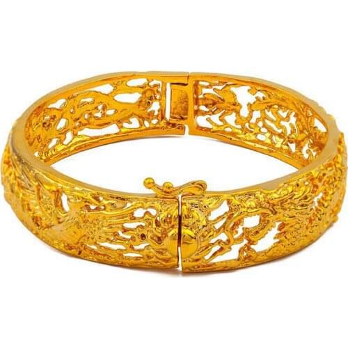 Bridal Bangle Noble Accessories Yellow Gold Filled Womens Bracelet Dragon Phoenix Bangle