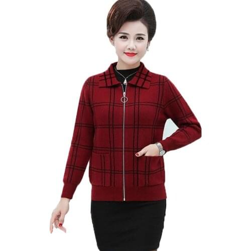 Womens Jacket Coat 2021 New Middle-Aged Mothers Outerwear spring Autumn Elegant Casual Zipper Cardigan Plaid Tops Female A15