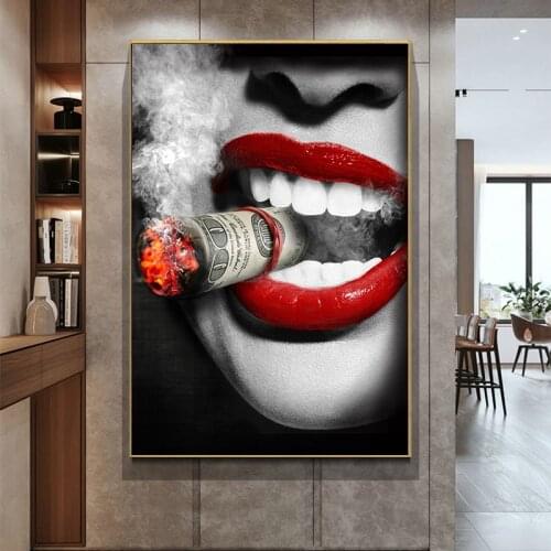 Bar Women Smoking Hanging Wall Posters Sexy Red Lips Cool Portrait Oil Canvas Paintings Wall Art Pictures Home Decoration