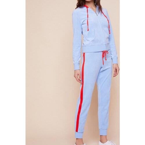 YICIYA 2021 Womens White Velvet Spring Fabric Striped Solid Color Tracksuit Velour Suit Zipper Sweatshirt And Pant Hoodies Suit