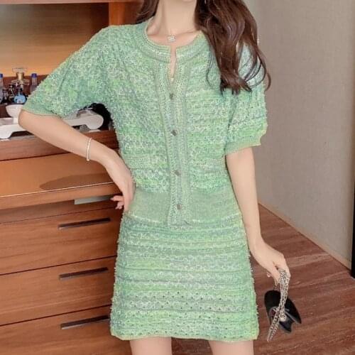 Vetement femme 2021 Knitted Two Piece Set Women Cardigan Crop Top + skirt ensemble femme conjuntos de mujer jogging femme