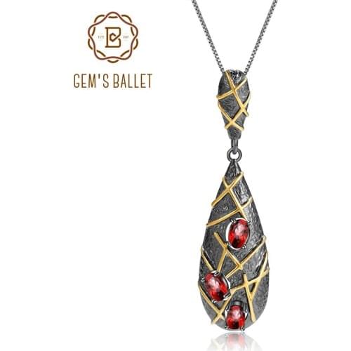 GEMS BALLET 1.8Ct Natural Garnet Gemstones 925 Sterling Silver Handmade Cross Lines Pendant Necklace for Women Fine Jewelry