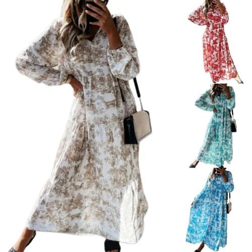 Women Fashion Casual Dress Long Sleeve Breathable Puff Sleeve Long Sleeve Dress for Beachwear Holiday Daily