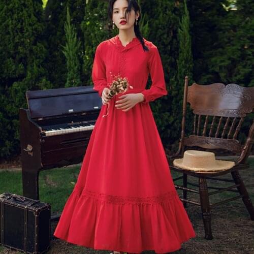 Long Sleeve Retro Casual Vacation Runway 2021 Dresss Long Maxi Hooded Vintage Women Dress Spring Summer Red Elegant Party Dress