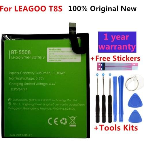 100% Original 3080mAh BT-5508 Battery For Leagoo T8S Mobile Phone In Stock Latest Production High Quality Battery + Free Tools