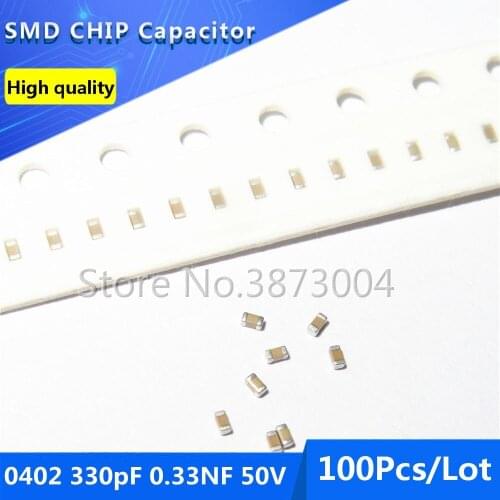 100pcs 0402 330pF 0.33NF 50V COG/NPO 5% Thick Film Chip Multilayer Ceramic Capacitor