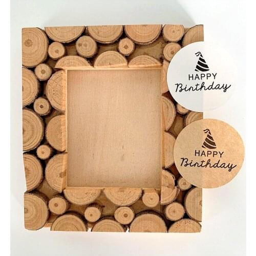 100PCS/lot Kawaii Happy Birthday HANDMADE Round Kraft Seal sticker for Birthday Party 3.5cm