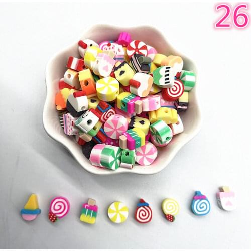 30pcs 10mm Smiling Face/Heart/Fruit/Flowers Beads Polymer Clay Spacer Loose Beads for Jewelry Making DIY Accessories #26