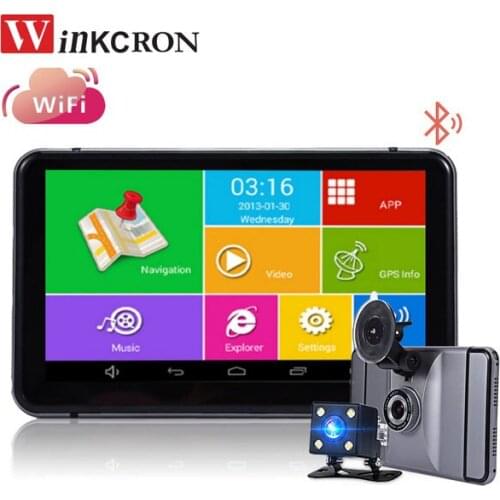 7" DVR Dash Cam GPS Navigation Car Rear view Camera Android WIFI Quad-core Truck vehicle gps Russia/Europe Two cameras free map