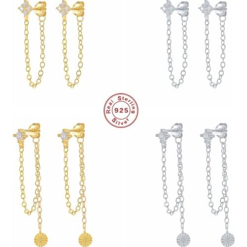 GS 925 Sterling Silver Temperament Minimalist Chain Tassel Zircon Stud Earrings For Women Piercing Rock Punk Party Jewelry