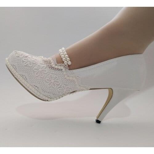BaoYaFang Pearl White Lace small flower bridal wedding shoes Bridesmaid banquet wedding dress photo shoes
