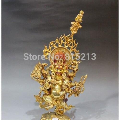 Bi001146 Bronze 24K Gold Painting 3 Head 8 Arms Namgyalma & Ushnishavijaya Buddha Statue