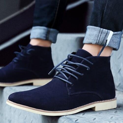 Fashion Men‘s High-top Chelsea Boots Blue Formal Shoes For Men Spring Autumn Comfortable Casual Oxford Shoes Men Botas de Hombre