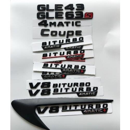 Black Letters GLE43 GLE63 GLE63s V8 BITURBO 4MATIC+ Fender Trunk Tailgate Emblem Emblems Badges for Mercedes Benz AMG W166 C292