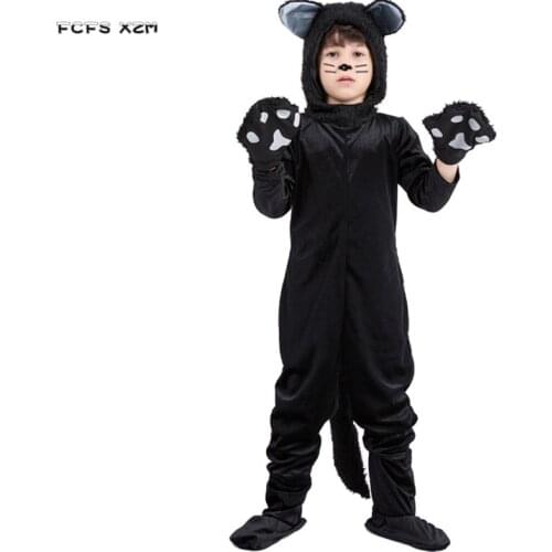 Unisex kids Bear pajamas Boys Halloween Animal Costumes for Childrens day Black Cat Cosplay Carnival Purim party dress