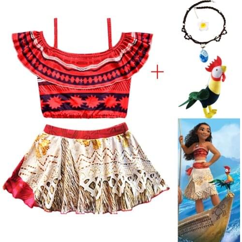 Baby Moana Girls Summer Dress chick Necklace Kids Adventure Outfit Children Princess Beach Party Cosplay Costume Vaiana swimsuit