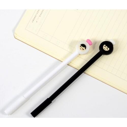 E9 creative 2 cute black and white doll head shape pen black Stationery office supplies for students