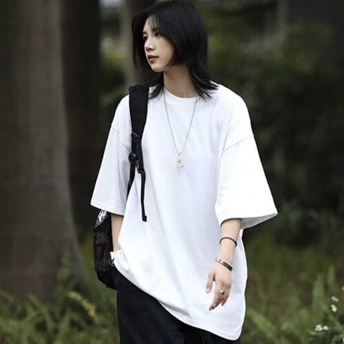 Summer Cotton Oversize Loose Solid Color T-Shirt Fashion Short-Sleeved Unisex Cotton Clothes College Style Simple Plain Clothing