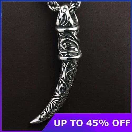 100% Real 925 Sterling Silver Wolf Tooth Men Pendant Necklace Vintage Thai Silver Wolf-tooth Pendant Jewelry For Cool Men women